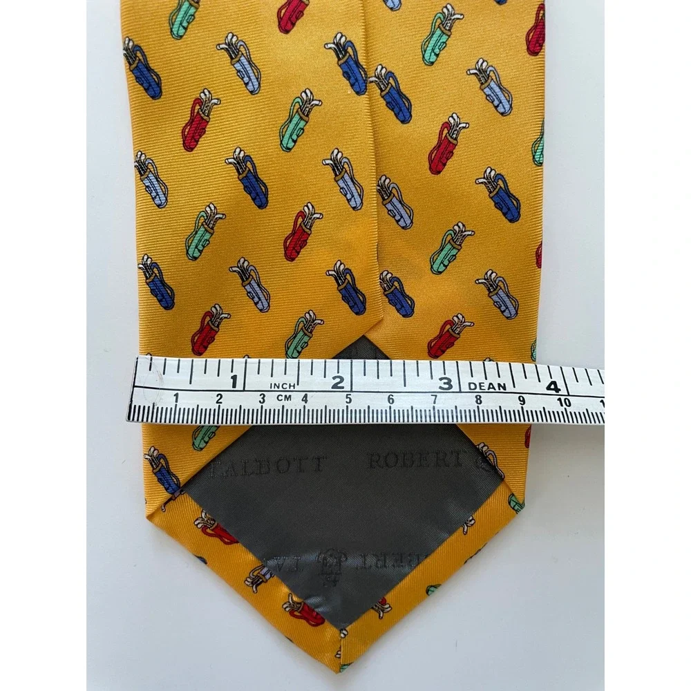 Robert Talbott Mens Yellow Silk Golf Bag Pattern Handsewn Necktie Sporty Classic
